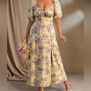 Yellow floral milkmaid dress NEVER WORN